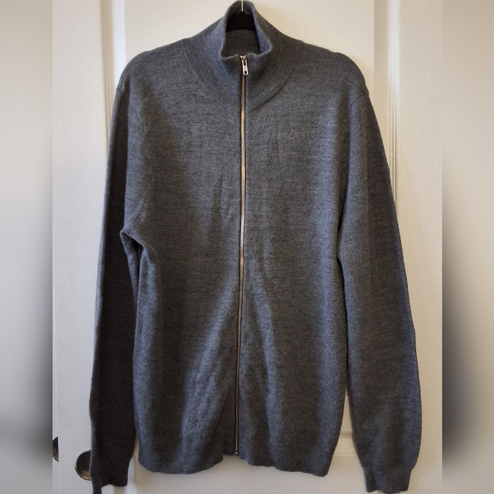 Calibrate Men L Merino Blend Mock Neck Zip-Up Cardigan Coastal Golf Prep Comfort